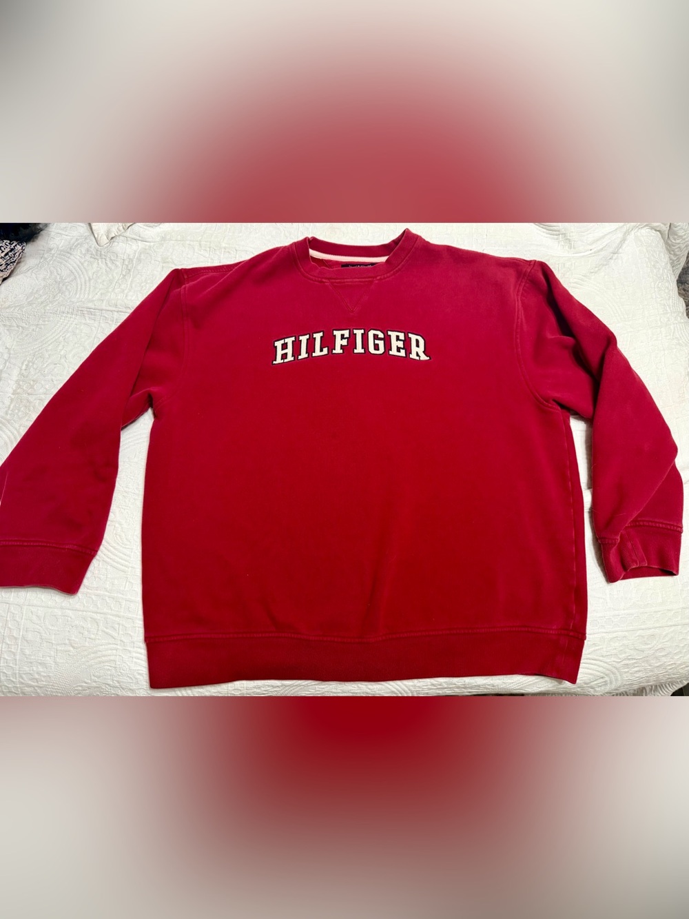 Tommy Hilfiger Men’s Red Crewneck Sweatshirt - Hilfiger Logo XL